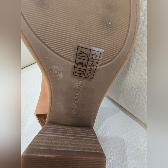 Lucky Brand RHAZY Tan Warm Brown Peep-Toe Slingback Heels Sandals Mules Size 9.5 - Picture 4 of 11